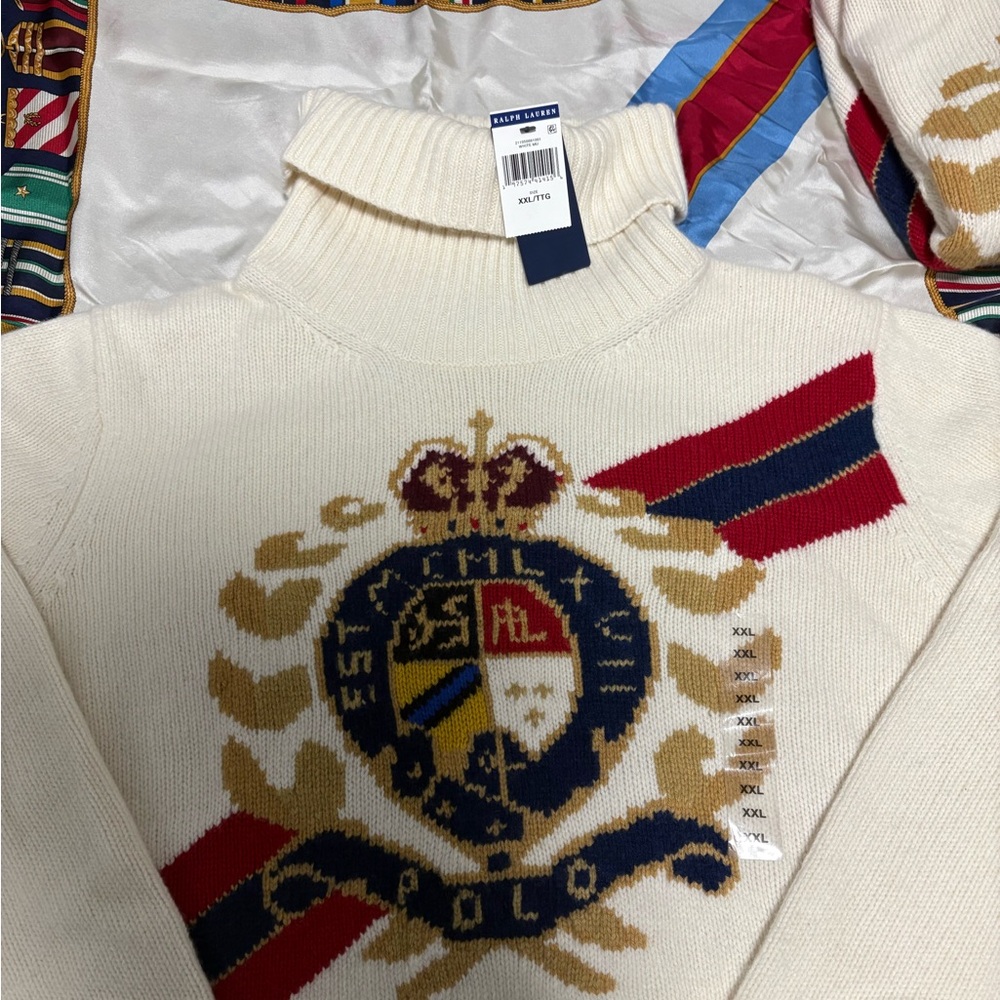 Polo by Ralph Lauren White Turtleneck Sweater with Emblem